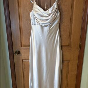 Elegant Revelry “Skye” Champagne Satin Dress